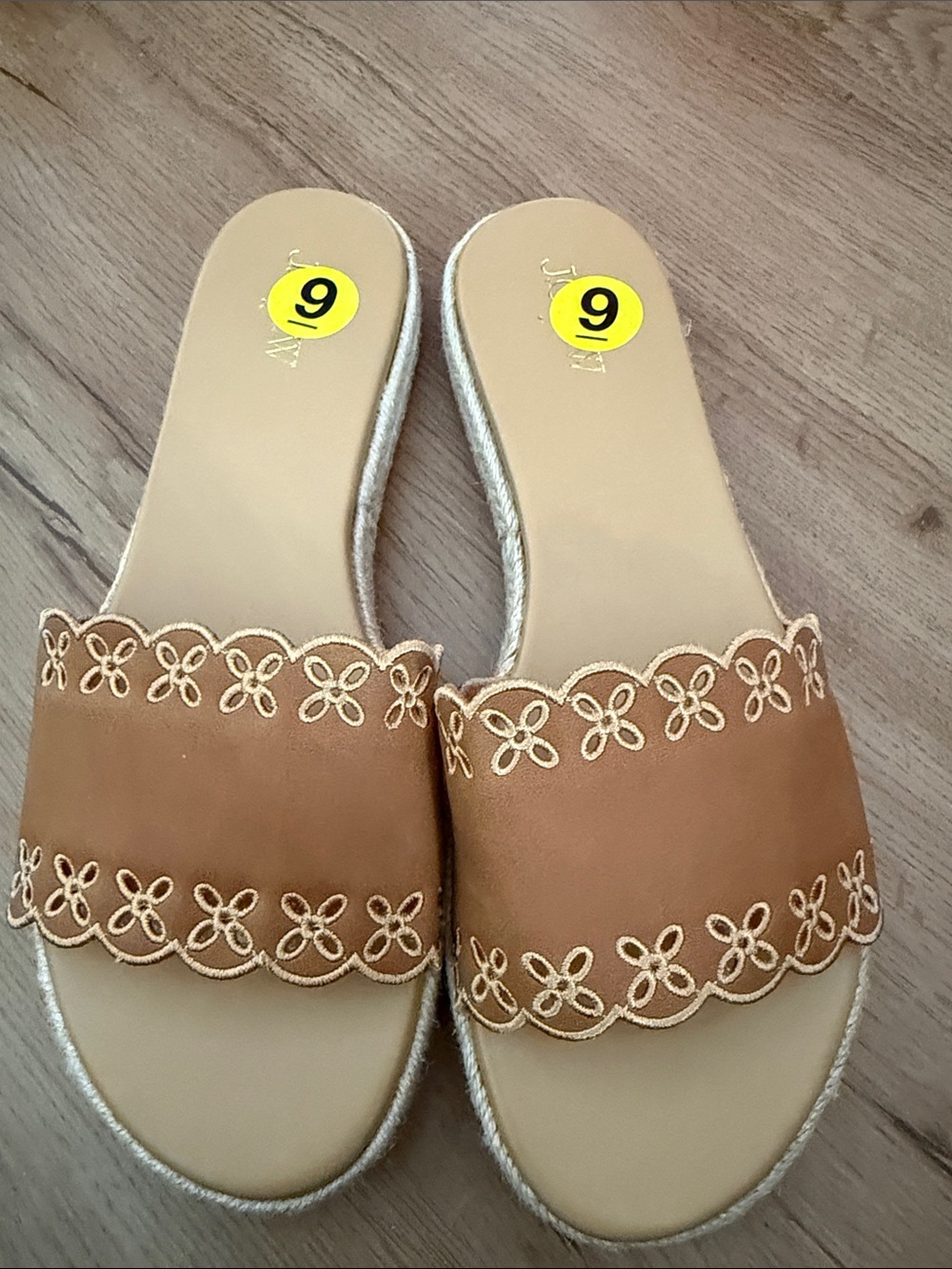 J. Crew Tan Embroidered Slide Mules